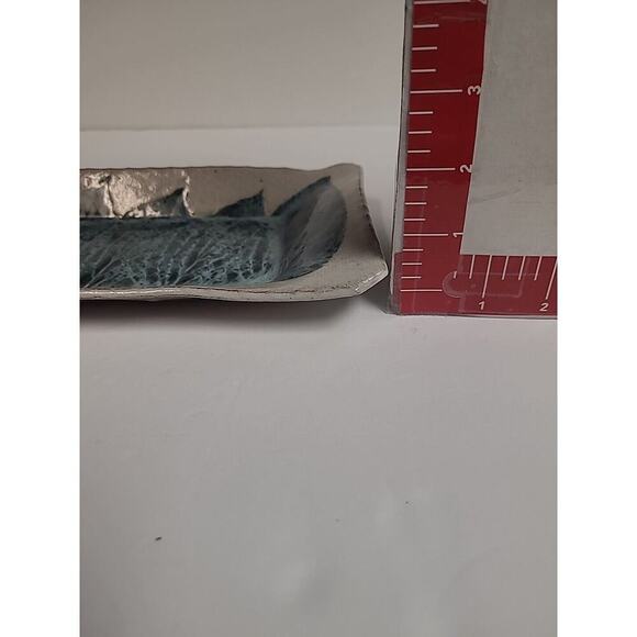 Decorative Handmade Tray Rectangle Grey Blue Leaf Design Abstract Ceramic 12 in - Picture 5 of 9